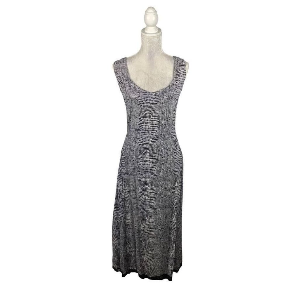 Olivia Black & White Crocodile Print Slip Dress Rayon Lace Hem Sleeveless S